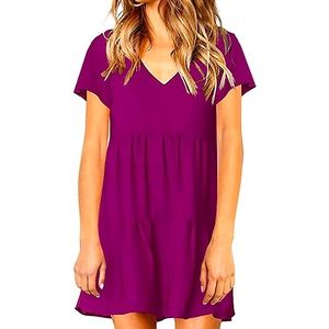 Short Sleeve Tunic Dress V Neck Loose Flowy Swing Shift Dresses